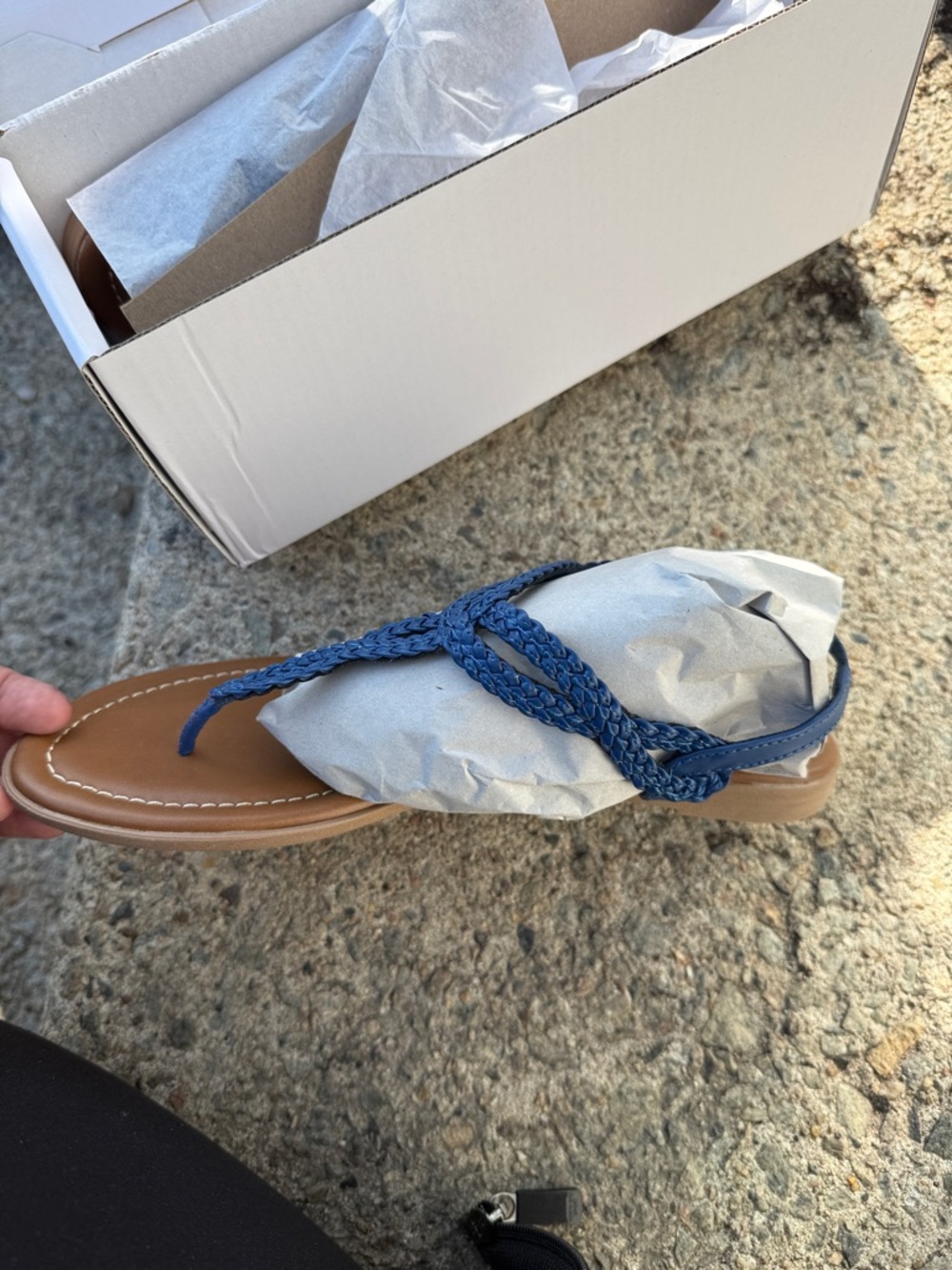 New size 7.5 Braided Blue Strap Women's Sandal with Tan Footbed